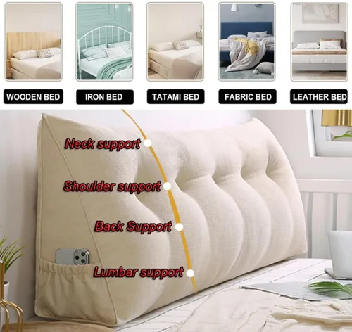 Vista 6 de Almohada triangular para cabecero, almohada de cuña grande para respaldo de lectura para sofá cama, cojín triangular con bolsillo y funda extraíble
