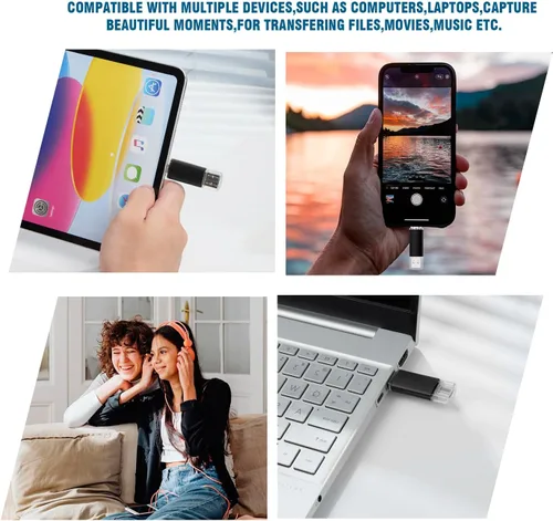 Vista 3 de Paquete de 2 unidades flash USB 3.0 de 64 GB tipo C de 128 GB 2 en 1 USB-C, unidad de memoria para teléfonos inteligentes, computadora, tableta, PC