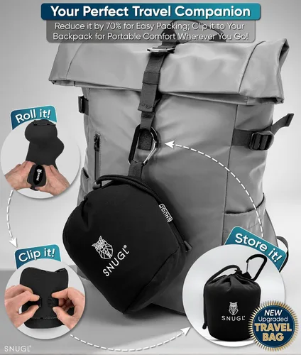 Vista 7 de SNUGL Almohada de viaje – Almohada cervical de avión, almohadas de viaje para aviones, almohadas cervicales de espuma viscoelástica – Esenciales
