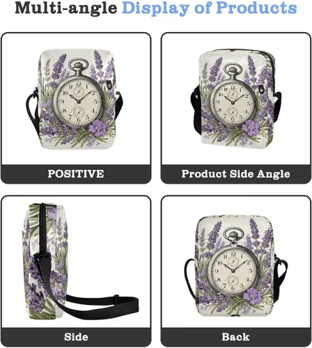 Vista 4 de Merry Christmas Vintage Pocket Watch Lavender small messenger bag for men shoulder bag crossbody Woman Cross Body Purse Shoulder Handbags Adjustable