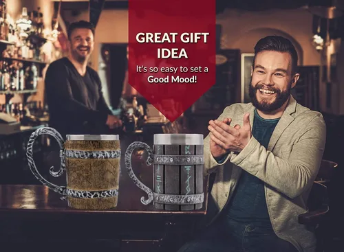 Vista 5 de Jarra de barril de madera Stein Tankard, Taza de acero inoxidable con asa, decoración nórdica vikinga mitológica poética gótica para fiestas
