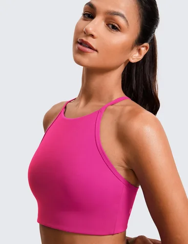 Vista 4 de CRZ YOGA Butterluxe - Brasier deportivo de cuello alto y espalda en Y para mujer, con relleno, espalda cruzada, tirantes delgados