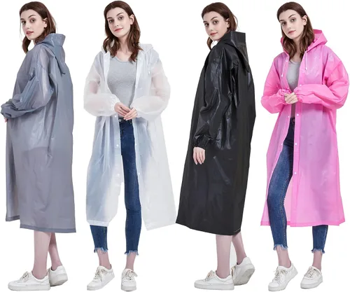 Vista 5 de Rain Ponchos for Adults, Reusable Raincoats for Women and Men - Packable Rain Jackets with Drawstring Hood