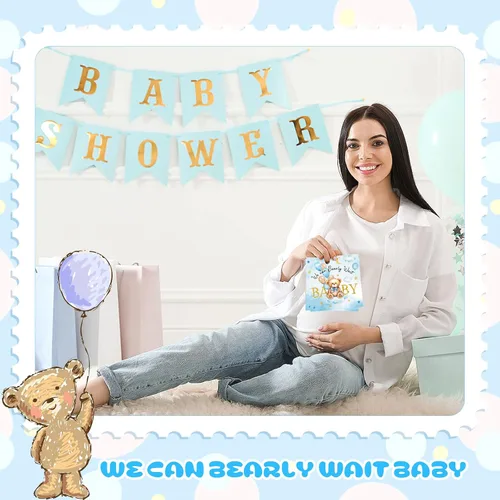 Vista 6 de Crtiin 100 servilletas de baby shower con texto en inglés «We Can Bearly Wait», decoraciones de baby shower para niños, servilletas de regalo