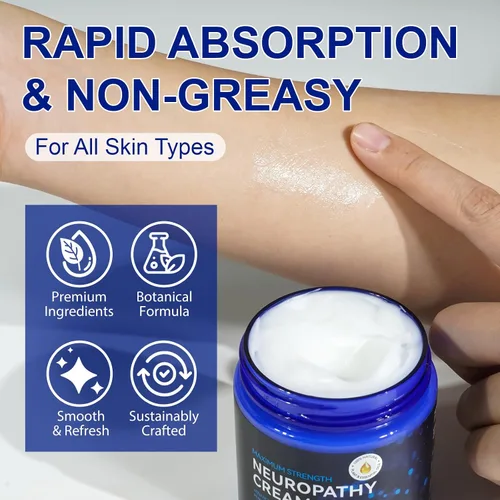 Vista 4 de AIQIUSHA Crema de alivio de nervios de máxima fuerza, crema de alivio de neuropatía, ingredientes naturales, crema calmante para pies y manos