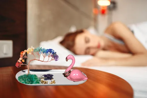 Vista 2 de Portaanillos de Flamenco para Joyas, Plato para Anillos de Cristal de Apatita Azul, Organizador de Aretes con Pestillo de León, Cosas Lindas