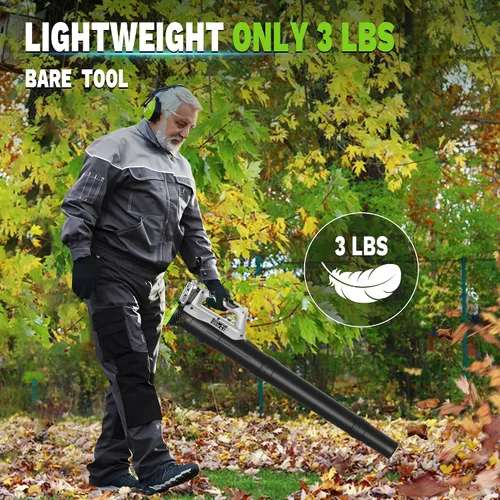 Vista 5 de Soplador de hojas inalámbrico con baterías de 2 x 2.0 Ah y cargador rápido Soplador eléctrico ligero de 21 V, soplador portátil alimentado por