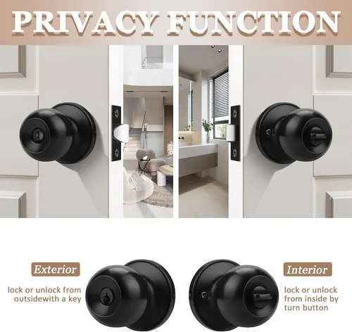 Vista 5 de Probrico Cerraduras de puerta negras para dormitorios, pomos de puerta negros con cerradura y la misma llave, juego de cerradura de puerta exterior