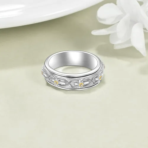 Vista 10 de POPLYKE Anillos giratorios giratorios de plata de ley para aliviar el estrés para mujeres