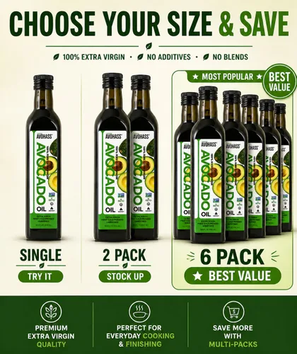 Vista 9 de Aceite de aguacate Avohass orgánico virgen extra Cocina diaria y acabado a 400 F; sabor mantecoso, delicado; sin OMG, Kosher; botella de vidrio