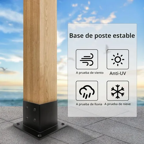 Vista 2 de Base de Poste 4×4, Soportes de Poste de Terraza, Tamaño Interior 3.5"×3.5", Base de Anclaje de Poste de Valla de Acero Grueso, Metal Negro