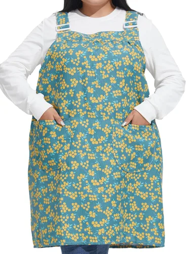 Vista 7 de Delantales sin lazos para mujer, talla grande, con bolsillos, de algodón, lino, para hornear, cocina, cocina