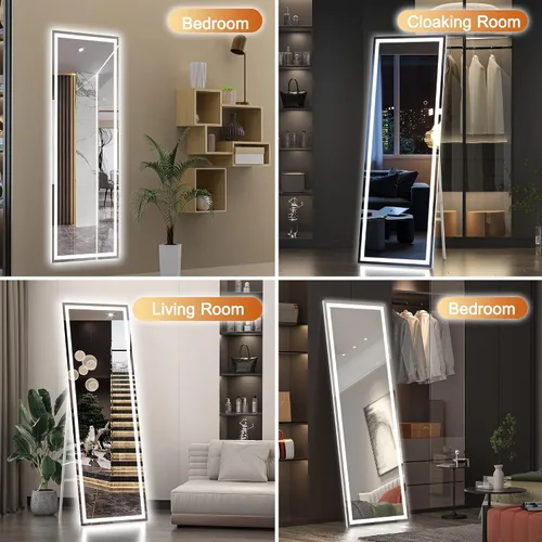 Vista 6 de Hasipu - Espejo de cuerpo entero con luces, 56 x 16 pulgadas, espejo de pie con led para montaje en pared para sala de estar, dormitorio
