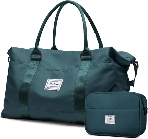 Vista 13 de Bolsas de lona de viaje, bolsa de fin de semana para mujer con bolsillo húmedo y bolsa de aseo personal, bolsa de viaje para gimnasio, Negro