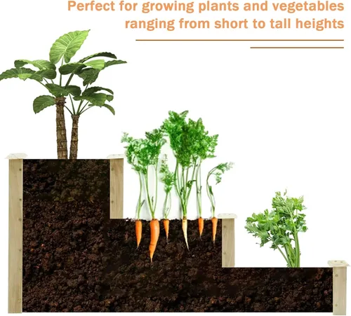 Vista 4 de Macetas de 3 niveles para plantas al aire libre, kit de cultivo elevado, caja de jardinera, cajas de jardín elevadas al aire libre, maceta de madera