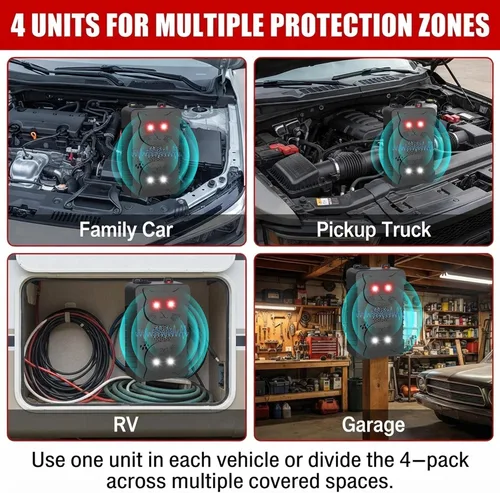 Vista 12 de 4 Pack Under Hood Rodent Repellent for Cars, Ultrasonic Strobe Deterrent