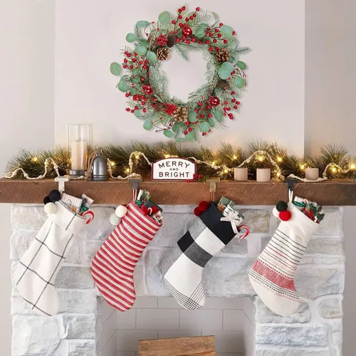 Vista 6 de Pauwer Corona de Navidad con bolsa de almacenamiento, coronas de Navidad para puerta delantera, corona de Navidad al aire libre decorada con bayas
