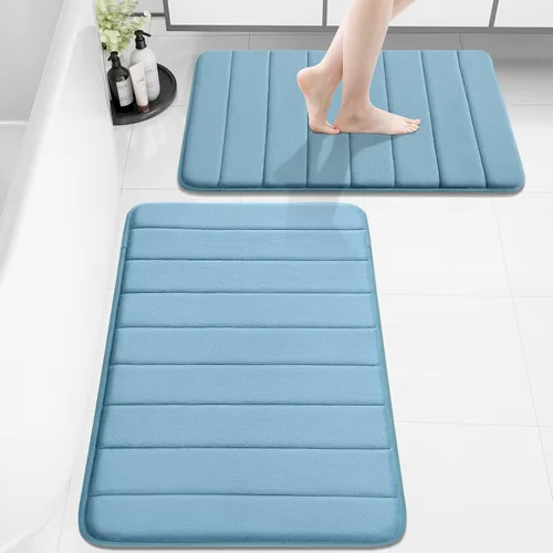 Vista 32 de Buganda Juego de 2 alfombras y tapetes de baño de espuma viscoelástica, lavables a máquina, suaves, antideslizantes, absorbentes, para baño, ducha