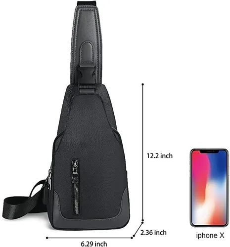 Vista 3 de Aucuu Mochila bandolera con puerto de carga USB, bolsa de pecho cruzada para hombres, senderismo, ciclismo, viajes, color negro, Negro -, Mochila