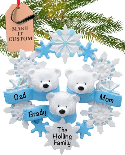 Vista 10 de Adorno personalizado para pareja 2026 24 horas, grabado con láser, adornos de Navidad de oso polar para árbol Familia personalizada de 2 copos