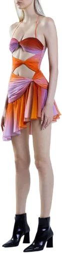 Vista 3 de Vestido sexy con borlas y volantes para mujer, sin mangas, 3D, con abertura alta, ajustado, vestido midi irregular para fiesta de club, trajes