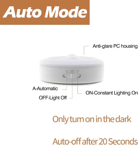 Vista 6 de BASON LIGHTING Luces de disco recargables, luces inalámbricas para armario, sensor de movimiento, luces nocturnas blancas cálidas automáticas