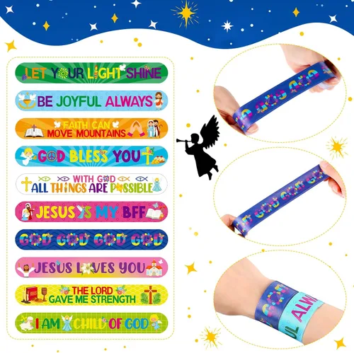 Vista 4 de Frienda 40 pulseras cristianas religiosas con versículos bíblicos para VBS Jesús Love You, pulseras inspiradoras motivacionales de natividad