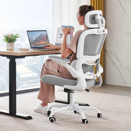 Vista 36 de TRALT - Silla de oficina ergonómica con soporte lumbar, color beige, 1