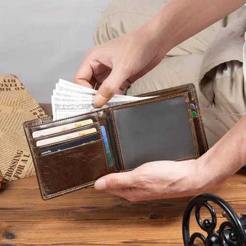 Vista 6 de Gemszoo Cartera personalizada con nombre inicial con nombre grabado, tarjetero RFID de cuero genuino para hombres, padre, Estilo 1, Casual