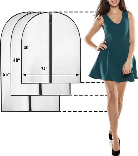 Vista 8 de Bolsas de ropa de 50 pulgadas para colgar ropa, fundas transparentes a prueba de trajes con refuerzos de 4 pulgadas para almacenamiento en armario