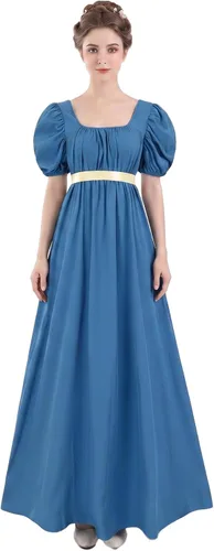 Vista 9 de Vestido de regencia para mujer, cuello cuadrado, manga abombada Verde oscuro