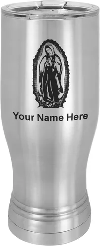 Vista 14 de LaserGram Taza Pilsner aislada al vacío de 14 onzas, Virgen de Guadalupe, grabado personalizado incluido (negro)
