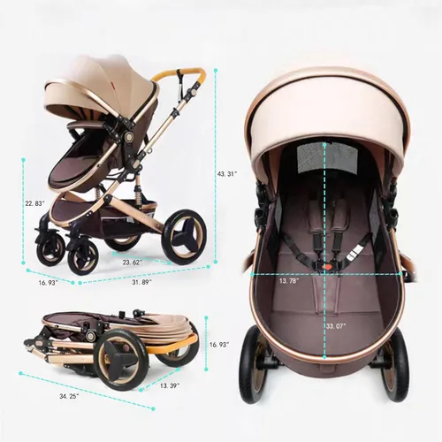 Vista 5 de Cochecito de bebé convertible con modos de sentarse reclinables para dormir, cochecito plegable para bebés, cochecito de viaje reversible