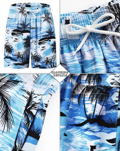 Vista 124 de TUNEVUSE Conjunto de camisas y pantalones cortos hawaianos para hombre, 2 piezas, trajes de playa con estampado de flores, traje tropical de verano