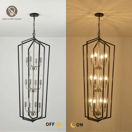 Vista 6 de WJShome Lámpara Colgante de Linterna de 12 Luces, Candelabros de Vestíbulo para Techos Altos, para Entrada, Vestíbulo, Isla de Cocina, Comedor, Sala