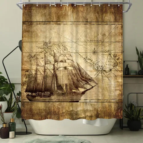 Vista 3 de WELMECO Cortina de ducha náutica con tema oceánico, cortina de ducha para hombre, decoración de baño, tela de poliéster, 72 x 72 pulgadas