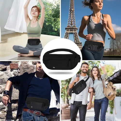 Vista 6 de Cinturón de dinero para viajes Mujeres Hombres Oculto Rfid Pasaporte titular para viajes (negro)