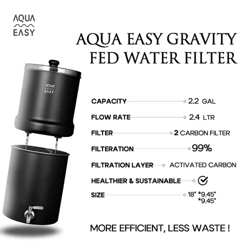 Vista 6 de AquaEasy Sistema de Filtro de Agua por Gravedad de Acero Inoxidable con Certificación NSF/ANSI 372 (2.25 Galones) 2X Filtro de Carbón Activado