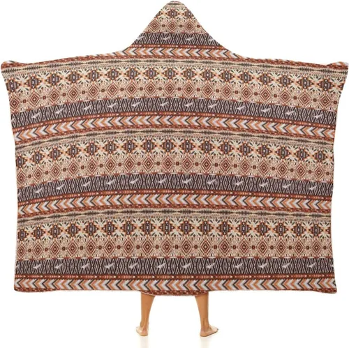 Vista 11 de Manta con capucha, manta tribal con patrón azteca tribal americano, geométrica cultural, suave, cálida y acogedora, 40 x 50 pulgadas, apta