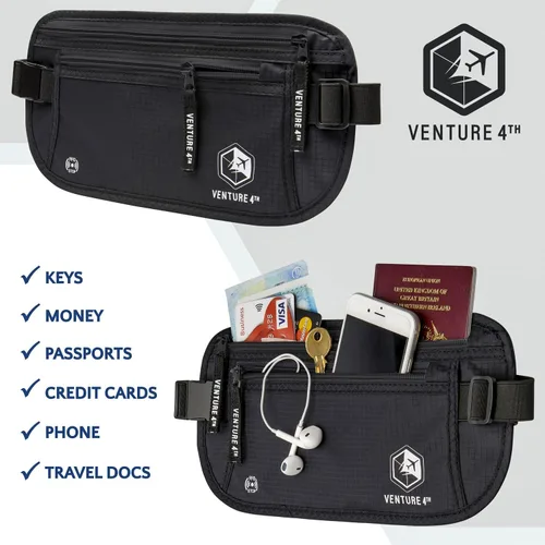 Vista 7 de VENTURE 4TH Cinturón de dinero de viaje, soporte delgado para pasaporte, bolsa de viaje con bloqueo RFID para proteger efectivo, tarjetas de crédito