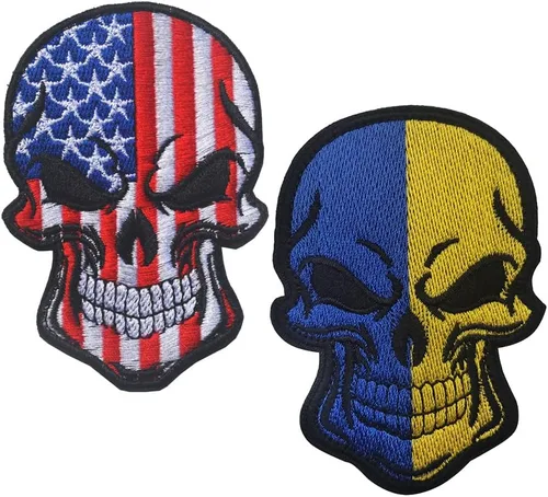 Vista 7 de AliPlus - 2 parches de calavera con bandera estadounidense de EE. UU., gancho y bucle