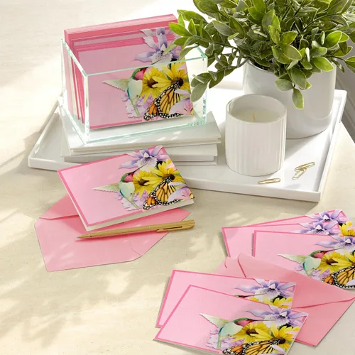 Vista 2 de Hallmark Marjorlein Bastin - Tarjetas en blanco, paquete de 20 (mariposa y colibrí)