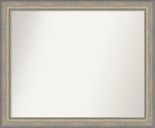 Vista 302 de Amanti Art Espejo de baño plateado para sobre el fregadero, 28 x 37 pulgadas, elegante espejo rectangular de peltre cepillado, marco de madera