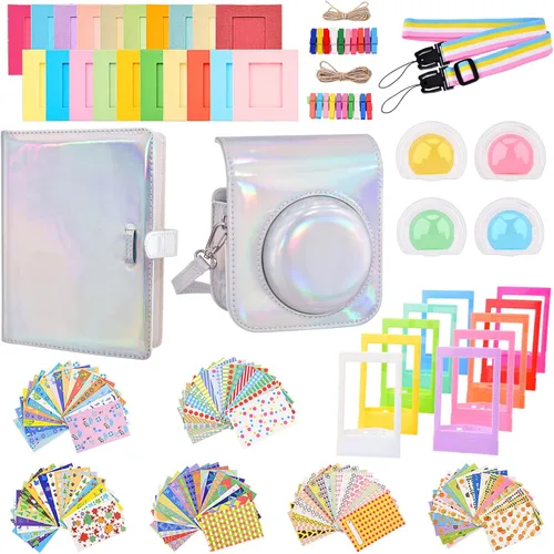 Vista 8 de Sunmns Kit de accesorios compatible con cámara instantánea Instax Mini 12, incluye funda para álbum, calcomanías para marcos de fotos, filtros