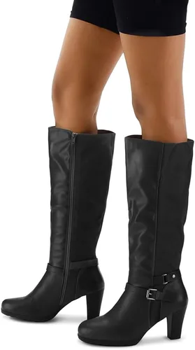 Vista 4 de mysoft Women's Knee High Boots Chunky Heel Boots with Zipper