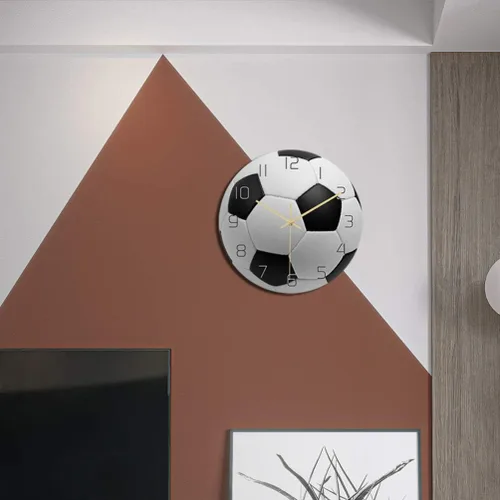 Vista 3 de Garneck Reloj de pared de fútbol reloj de pared de fútbol deportivo con impresión redonda de acrílico reloj de pared silencioso sin pintura
