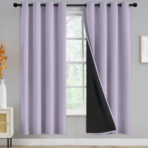 Vista 13 de Yakamok Cortinas negras, cortinas de ventana con aislamiento térmico y eficiencia energética para dormitorio, cortinas opacas completas y cortinas