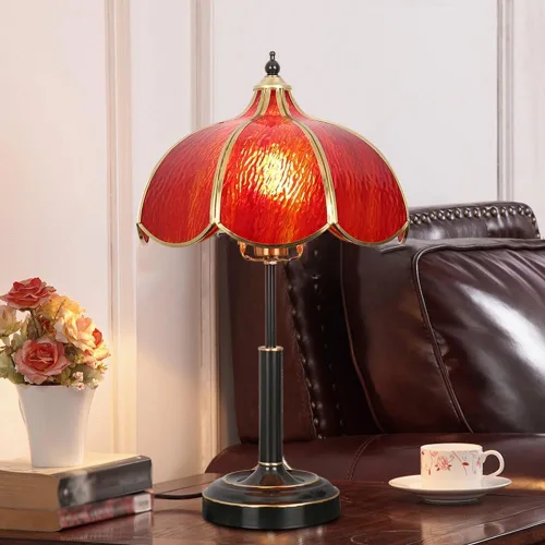 Vista 6 de Bedside Table Lamp Vintage Glass Table Lamp Bedroom Study Living Room Brass Stained Nightstand Lamps(White,Large)