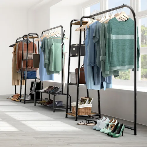 Vista 6 de Simple Houseware Perchero de ropa resistente con 4 estantes, organizador portátil de armario para colgar ropa, negro