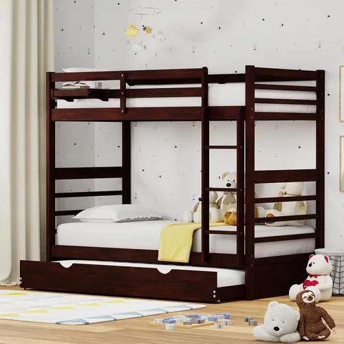 Vista 9 de Glenwillow Home Litera Plana de madera maciza individual sobre cama matrimonial, color espresso